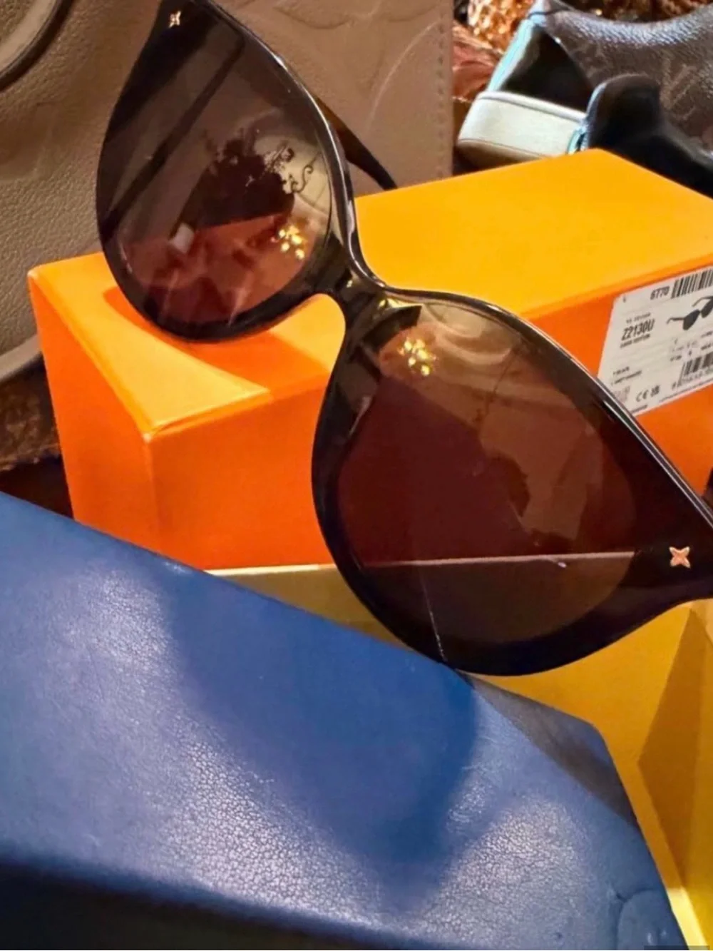 Louis Vuitton Black Cat Eye Sunglasses with Gold Monogram Accents